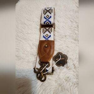 White & Blue Embroidered Leather Accent Strap